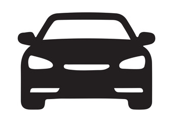 Obraz premium Front View Modern Passenger Car Silhouette Icon. Automobile Transport Icon Black and White