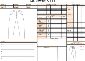 PANT SPEC SHEET ILLUSTRATION FOR FASHION DESIGN