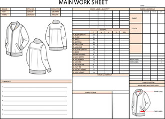 SHAWL NECK SPEC SHEET ILLUSTRATION FOR FASHION DESIGN WITH BACK YOKE