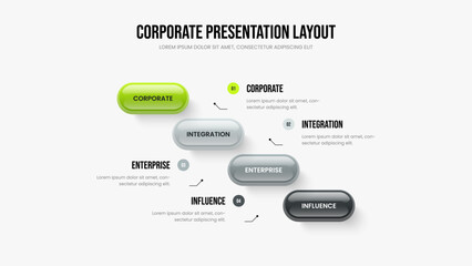 Company Briefing 4 Step Diagram Slideshow Layout. Market Growth Frame Design Vector Illustration. Marketing Introduction Four Element Infographic Slide Template.