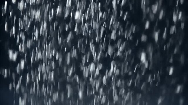 Soft snow slowly start falling in the dark black background, glide snow slowly in the air and fall.