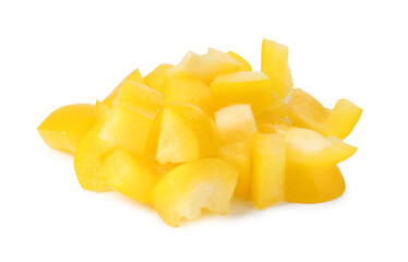 Pieces of fresh yellow bell peppers isolated on white