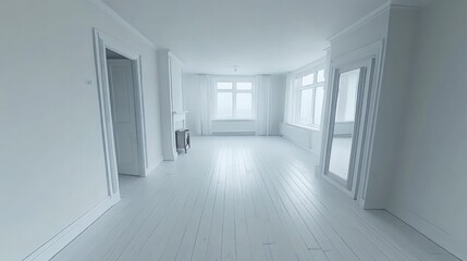 Obraz premium Empty room with white walls and floors.