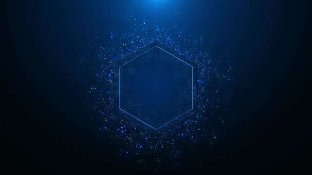 Blue rectangle flying particles Animation concept product presentation, mock up. Luxury Backdrop Frame Title Border title text copy space. Blank vip shiny backdrop. Casino royal or grand hotel logo