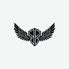 Stylized black and white logo with shield and symmetrical wings. A modern, bold emblem symbolizing strength, protection, and freedom with a clean, striking design.
