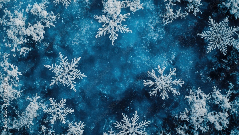 Fototapete snowflakes on a blue background with copy space for text. christmas and new year concept, frame bord