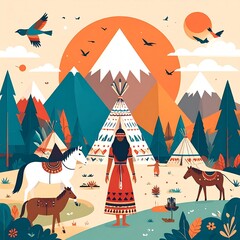 Indigenous Warrior at Sunset