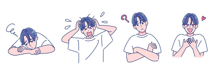 アニメタッチの男子　表情セット