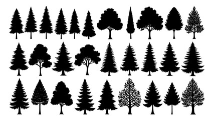 Fototapeta premium Collection of tree silhouettes isolated on transparent background