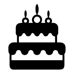 Minimalist Black Birthday Cake Vector Icon