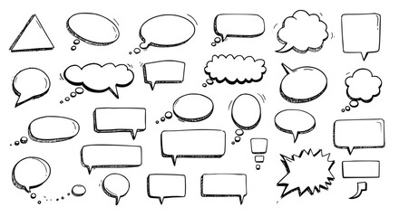 Fototapeta premium Hand drawn speech bubbles and thought bubbles silhouette isolated on transparent background