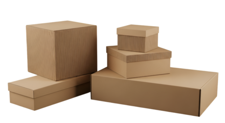 Stacked cardboard boxes against a black background