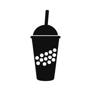 black silhouette of Boba tea with tapioca pearls 