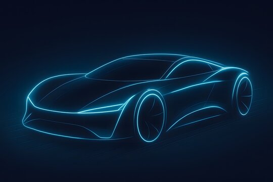 Futuristic hover concept car with glowing lines