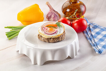 Beefsteak chop with roasted egg