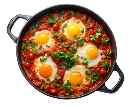 Shakshuka in Iron Skillet Top View