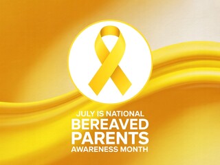 Yellow ribbon on white circle over yellow background for bereaved parents awareness month in july