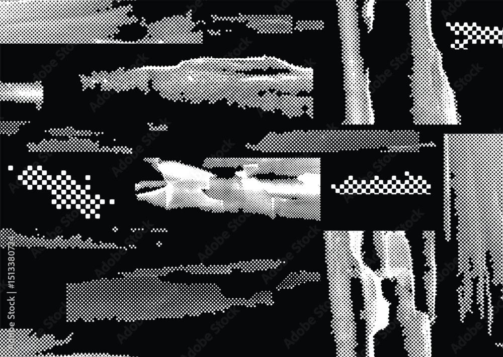Poster glitch distorted geometric shape . noise destroyed logo . trendy defect error shapes . glitched fram
