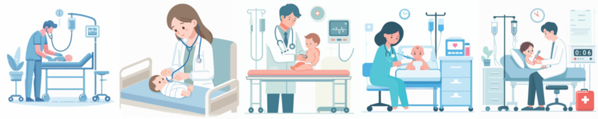 vector of a baby being treated in hospital
