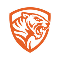Fierce Tiger Head Logo in Orange Shield