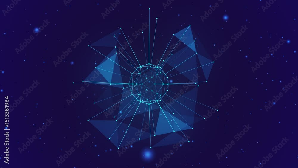 Poster animated sphere consisting of dots and lines. digital global flow. network connection structure. big
