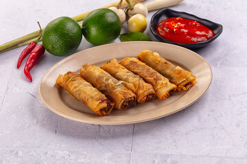 Stuffed Vietnamese Nem roll with meat