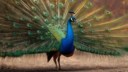 Obraz premium Peacock displaying full tail in fan