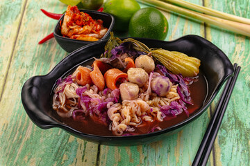 Korean kimchi beef noodles soup