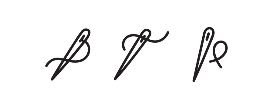 Stylized needle and thread icons on white background.