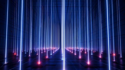 Abstract Neon Light Columns in Dark Room