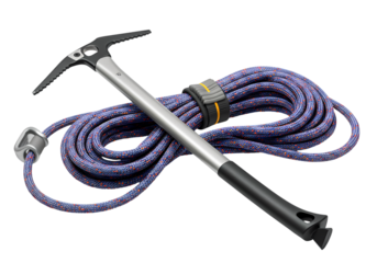 Ice Climbing Equipment An Ice Axe and Climbing Rope isolated on transparent baackground