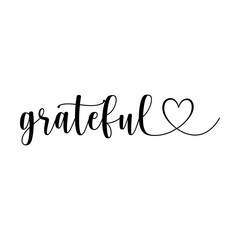 Grateful script with heart svg cut file. Isolated vector illustration.
