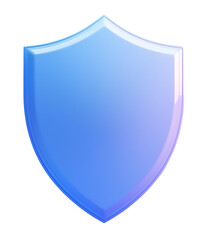 Blue glossy shield icon with smooth gradient and reflective surface, symbolizing protection