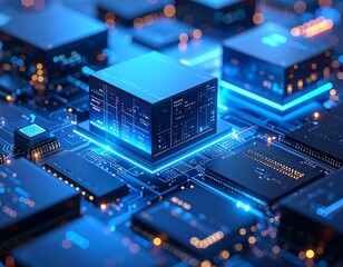 Obraz premium Futuristic circuit board with central chip