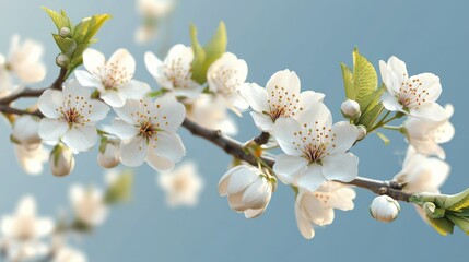 Obraz premium PNG Cherry blossom branch with white flowers and buds