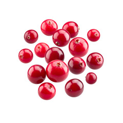 Fresh red cranberries falling isolated on food ripe on transparent background