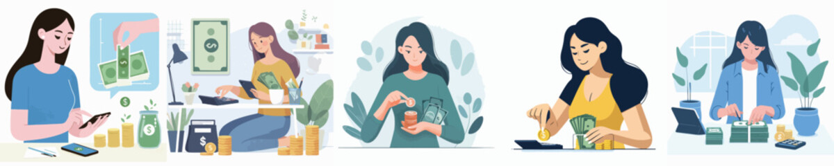 vector of a woman counting money