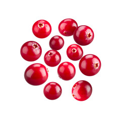 Fresh red cranberries falling isolated on eat food on transparent background