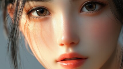 Beautiful Asian girl with cosmetics modeling clean face closeups