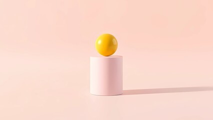 Minimal Abstract Yellow Sphere on Pink Cylinder in Soft Landscape