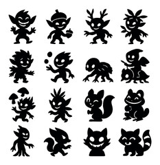 Fantasy creature silhouette icon collection. mythical and whimsical character set
