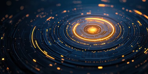 economy consumption trends concept. Abstract digital art featuring concentric circles and glowing elements in dark tones.