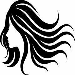 black and white sillhouette of a girls haqir style isolated white background