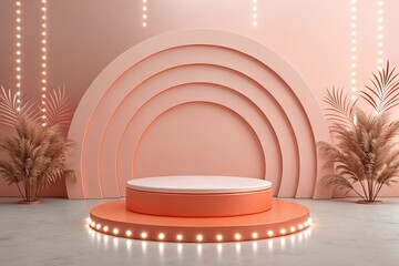 Obraz premium Minimalist Beige Podium with Minimalist Background for Product Display