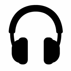 black and white sillhouette of a headphone isolated white background
