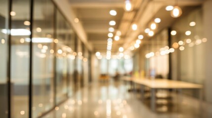 Obraz premium Empty office interior with blurred background and abstract bokeh lights, modern workspace.