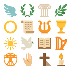 Naklejka premium Ancient greece flat icon collection. mythology and culture symbol set