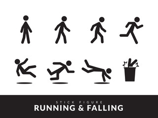 The Running Pose and falling pose. Isolated Vector Illustration. Stick Figure Illustration.