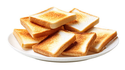Plate of toasted bread slices on transparent background