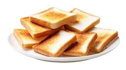 Plate of toasted bread slices on transparent background